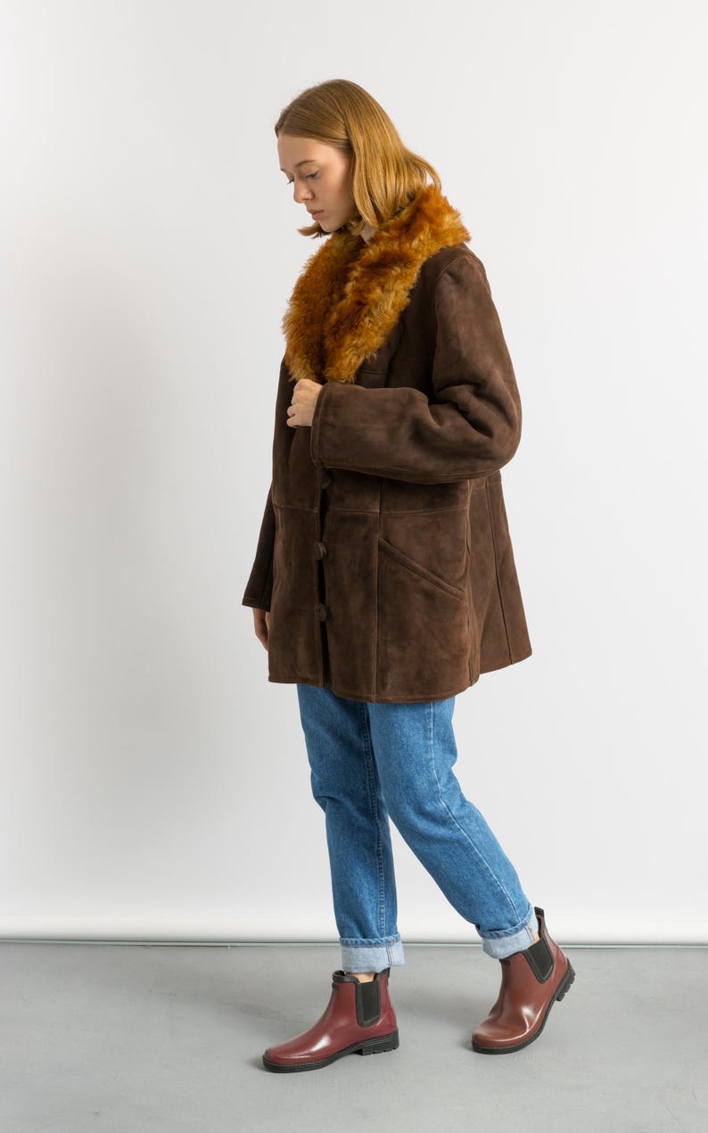 Penny Lane Suede Coat, Size XLarge Vintage Suede Coat, Womens Clothing, Winter Sherpa Coat, Brown Overcoat, 1970s Outerwear image 5