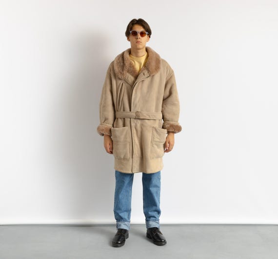 Gianfranco Ferre Vintage 80s Genuine Suede Sheep Shearling Coat