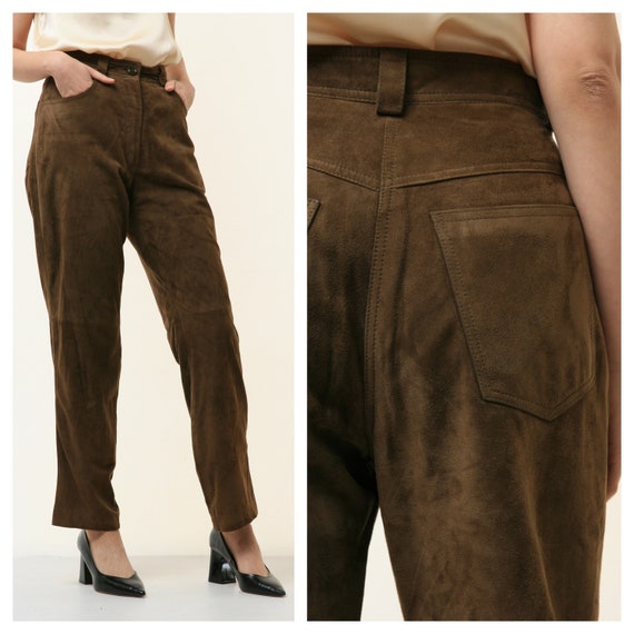 80s Vintage High Waisted Brown Suede Woman Pants Size Small 4761/ Vintage  Woman Leather Trousers/ Vintage Woman Suede Pants Size 38 S 