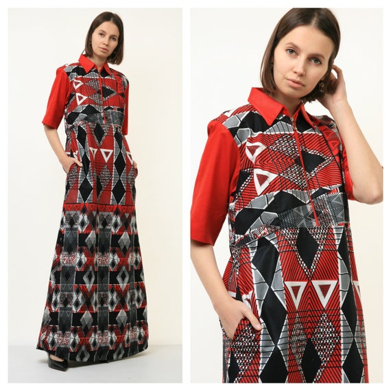 60s Vintage Woman Maxi Psycho Style Dress size Me… - image 1