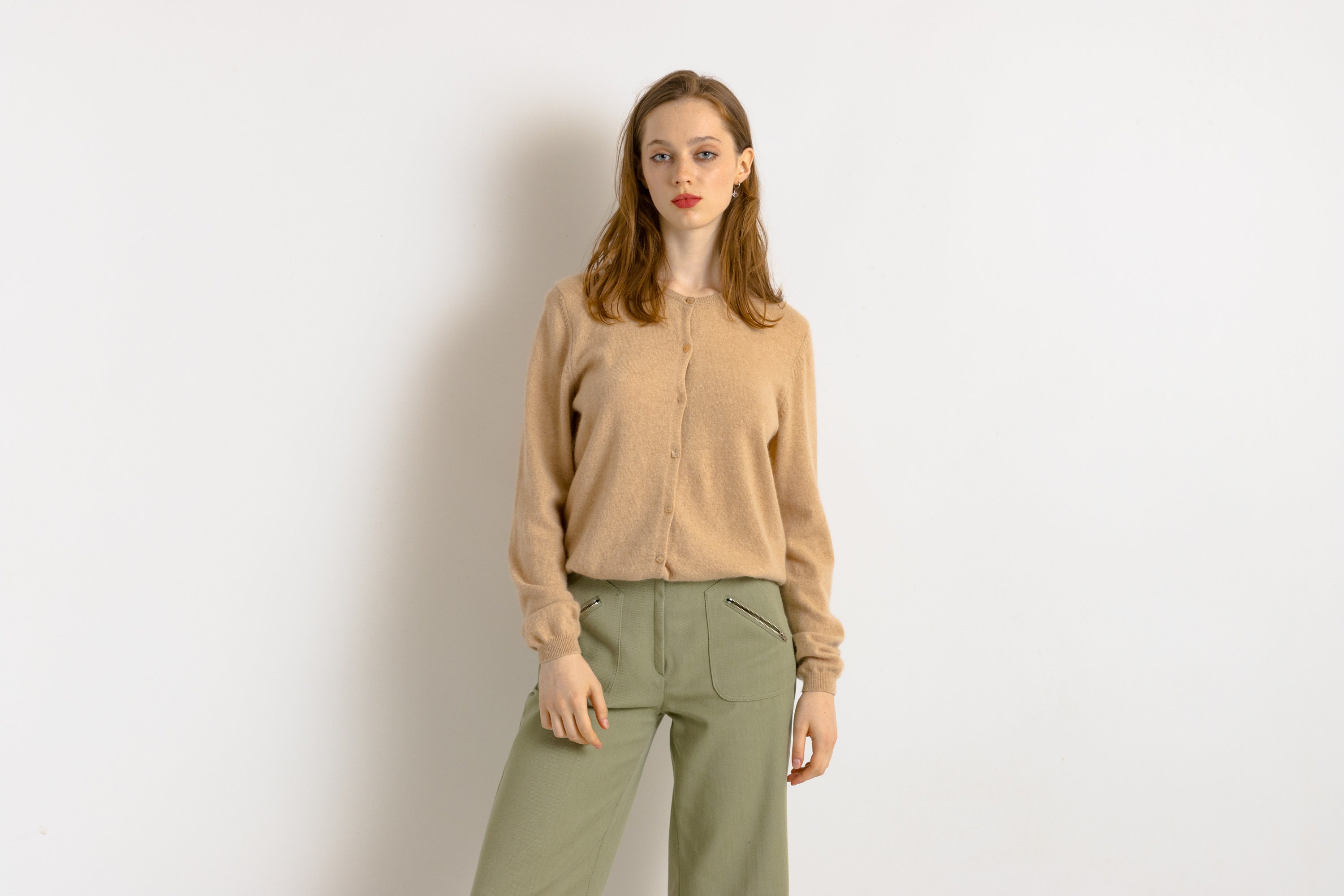 Vintage 90s Knit Sweater. Womens Jumper Beige Cashmere Jumper Minimalist Sweater Knitwear Old Money 90s Sweater . size Medium