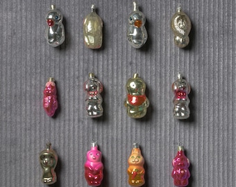 Antique Christmas Glass Tree Ornaments, Vintage Silver-Mercury Home Decor, Holiday Xmas Gift- Colored decorations: Figures