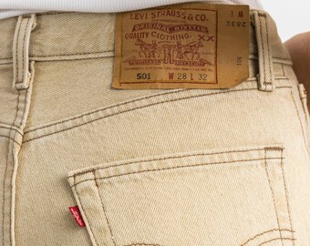 Jean Femme Levi's Vintage - Taille Haute - Coupe Slim - Taille 21 (W) X Longueur 27 (L) - Beige Kaki - Neuf Avec étiquettes