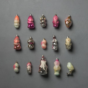 Antique Christmas Glass Tree Ornaments, Vintage Silver-Mercury Home Decor, Holiday Xmas Gift- Colored decorations: Figures