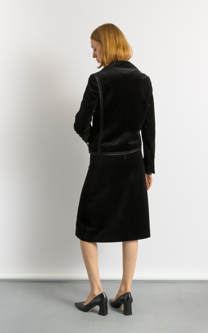 LOUIS FERAUD vintage skirt suit, vintage 1970s cotton Louis Feraud velour skirt suit, elegant black woman velour blazer suit image 6