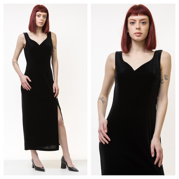 80s Vintage Rare Evening Velvet Sleeveless Black Maxi Length Open Back Dress 4940 Girlfriend Gift present/ Vintage Woman Clothing