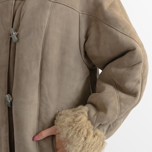 Women Suede Sheepskin Jacket Gray Vintage 80s Retro Winter Outerwear Sheepskin Western Suede Coat Women Vintage Clothing size M image 11