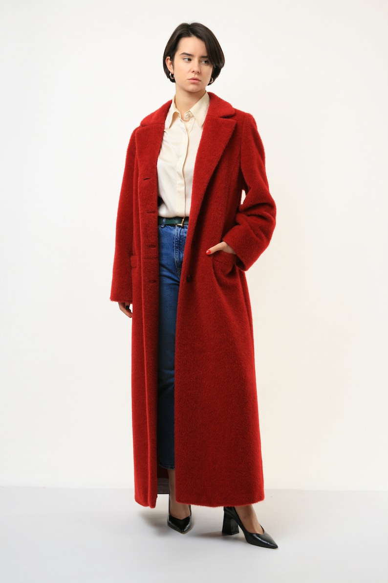 80s Women Red Woolmark Wool Coat women vintage 80s winter coat long trench coat outerwear maxi winter coat vintage clothing size Medium image 2