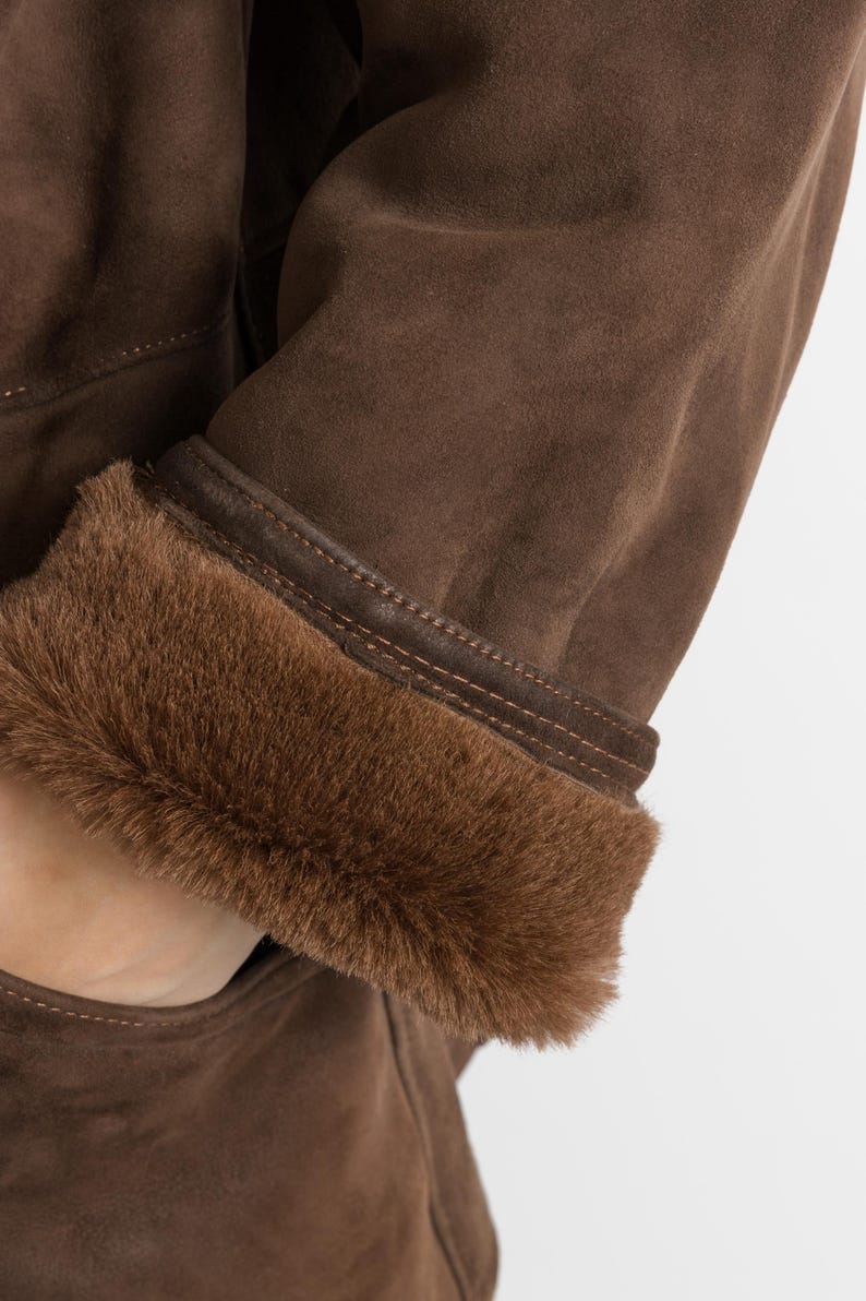 Penny Lane Suede Coat, Size XLarge Vintage Suede Coat, Womens Clothing, Winter Sherpa Coat, Brown Overcoat, 1970s Outerwear image 14