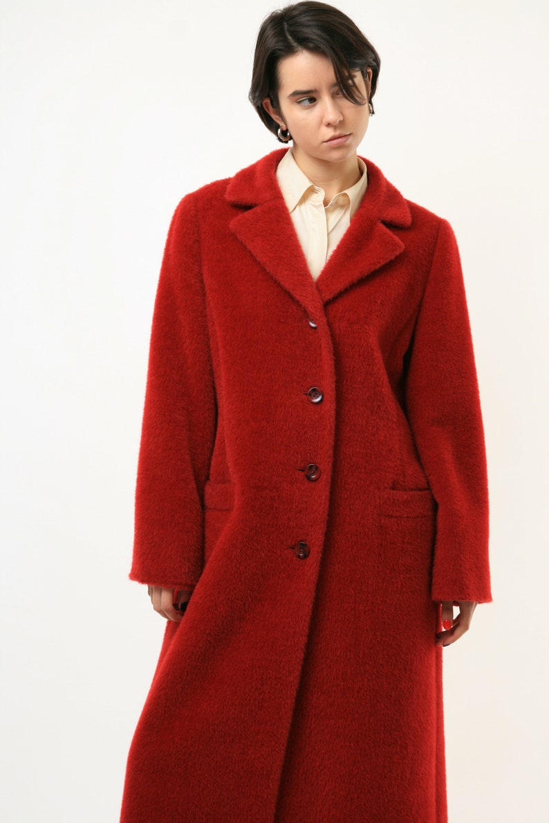 80s Women Red Woolmark Wool Coat women vintage 80s winter coat long trench coat outerwear maxi winter coat vintage clothing size Medium image 5