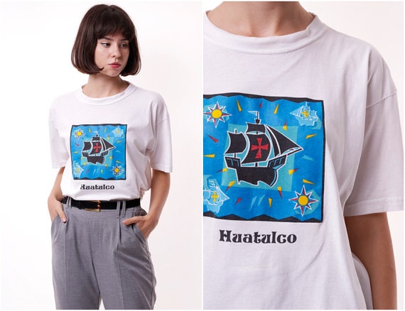 Cotton 90s HUATULGO Vintage Oldschool Graphic Pri… - image 1