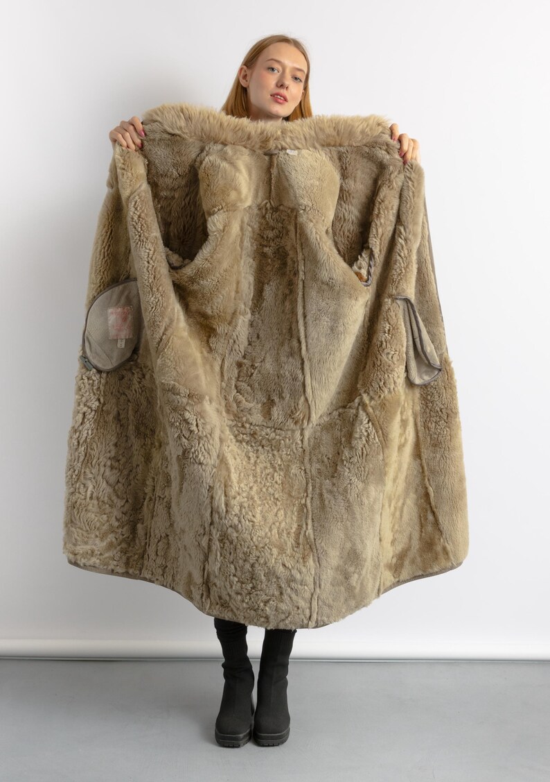 Women Suede Sheepskin Jacket Gray Vintage 80s Retro Winter Outerwear Sheepskin Western Suede Coat Women Vintage Clothing size M image 16