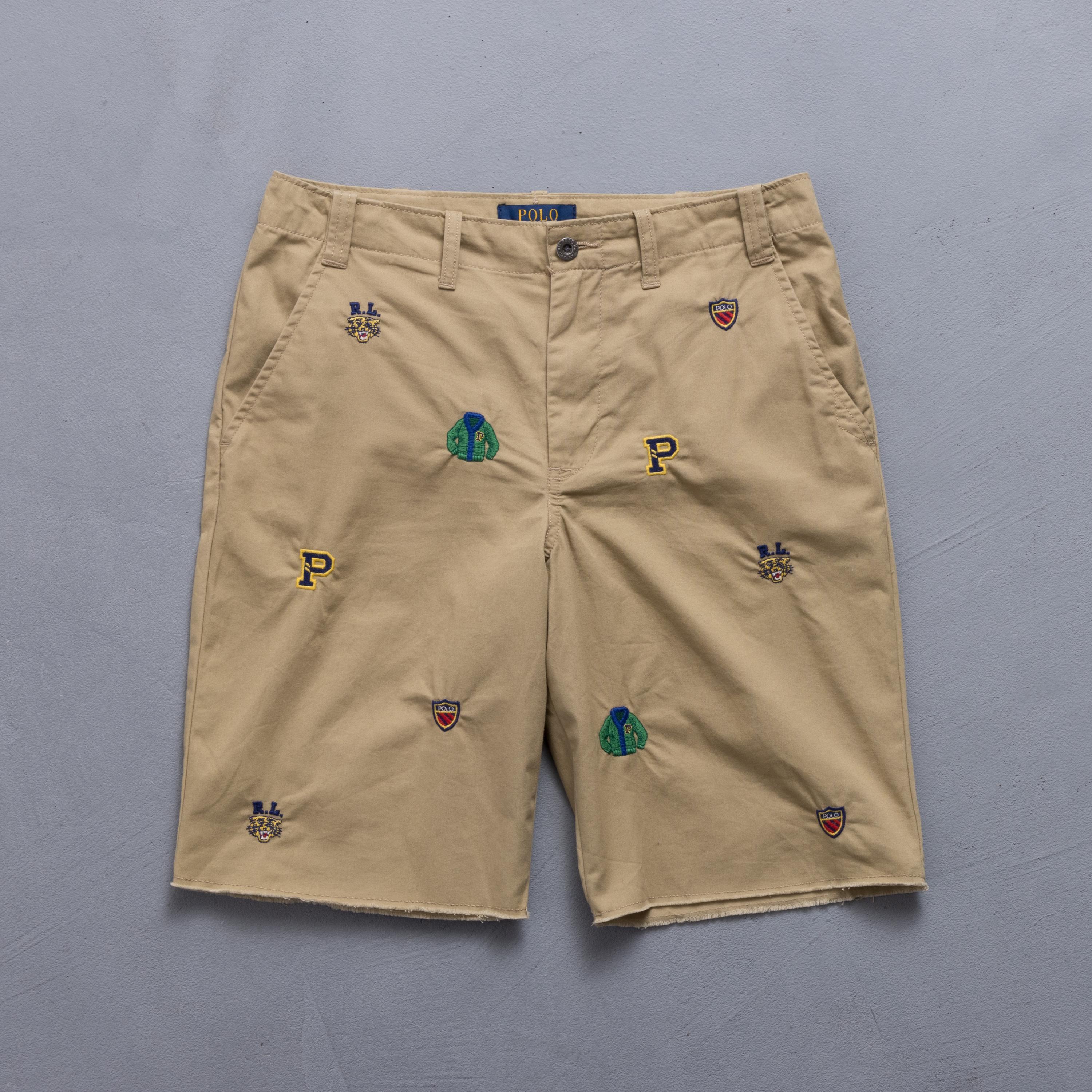 Preowned Kids Boy L/G 14 16 Polo Ralph Lauren Beige Full Embroidered Shorts