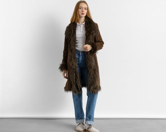 70s Vintage Suede Sheepskin Leather Shearling Fastens Coat size