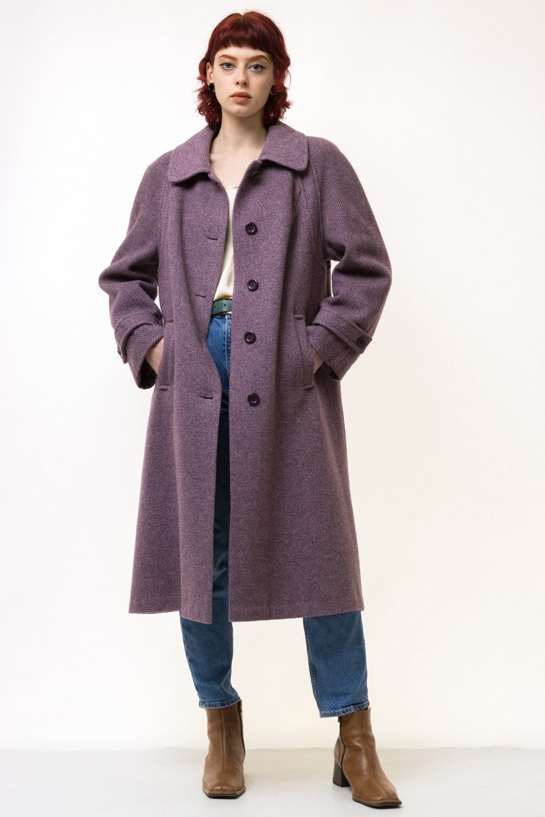 80s Woman Lambswool Purple Coat Women Vintage 80s fall coat long wool coat outerwear maxi winter coat vintage clothing size Medium image 2