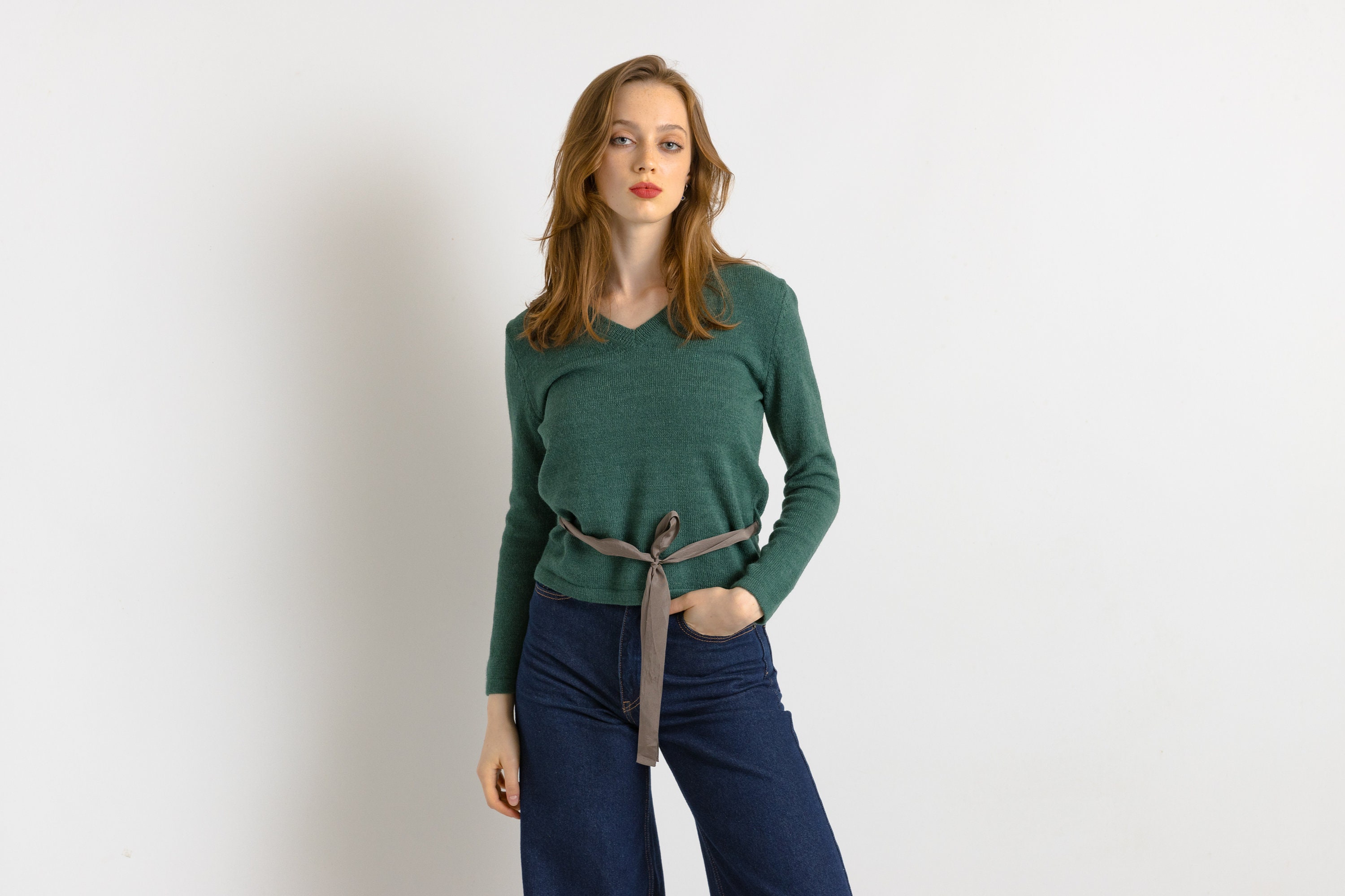 Jil Sander Sweater Deep Green Sweater Knitted Wool Angora Knit 
