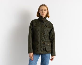 Barbour Women L2006 Peplum Short Jacket Waxed Cotton Olive Green