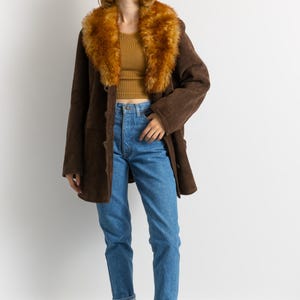 Penny Lane Suede Coat, Size XLarge Vintage Suede Coat, Womens Clothing, Winter Sherpa Coat, Brown Overcoat, 1970s Outerwear image 12