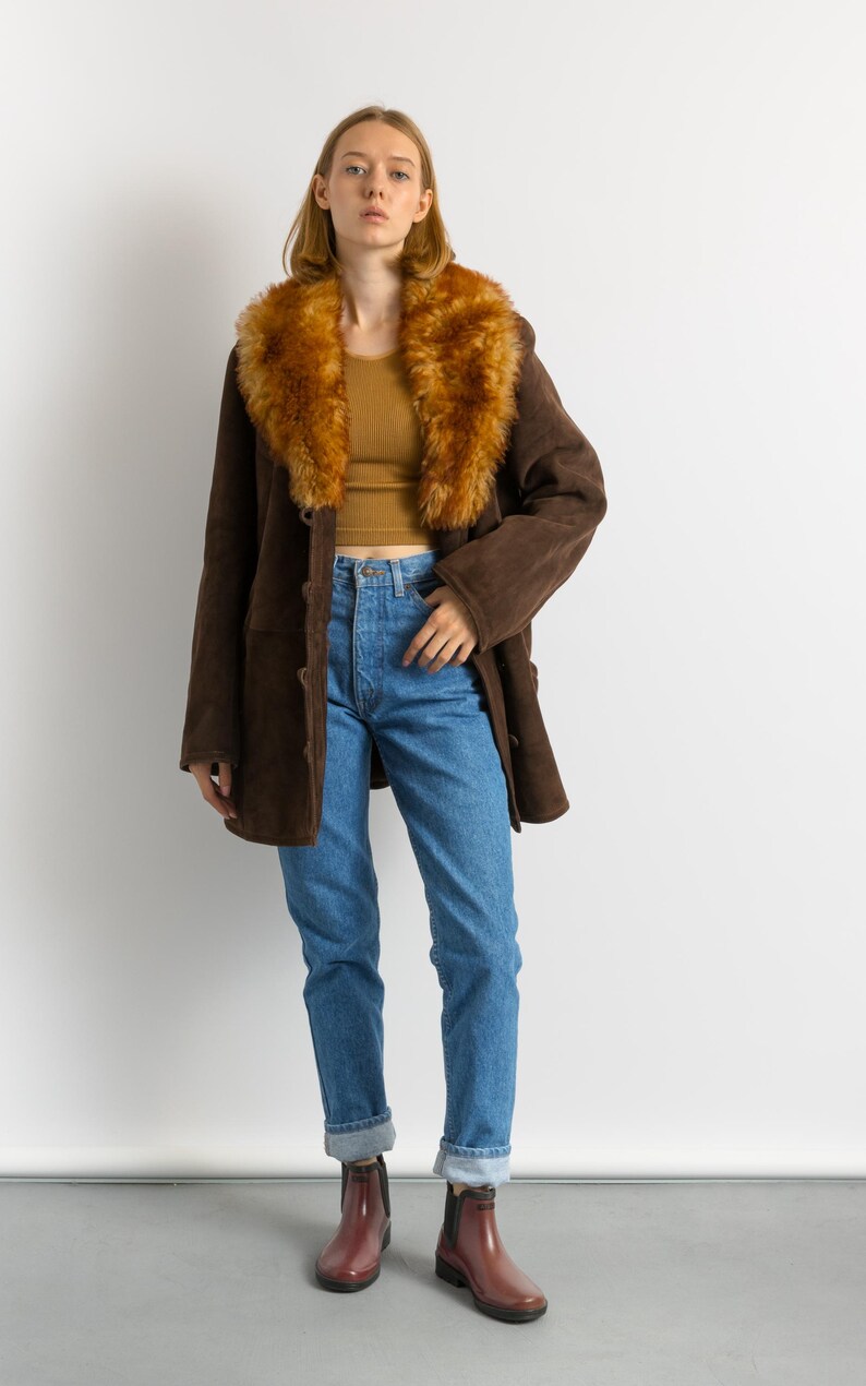 Penny Lane Suede Coat, Size XLarge Vintage Suede Coat, Womens Clothing, Winter Sherpa Coat, Brown Overcoat, 1970s Outerwear image 12