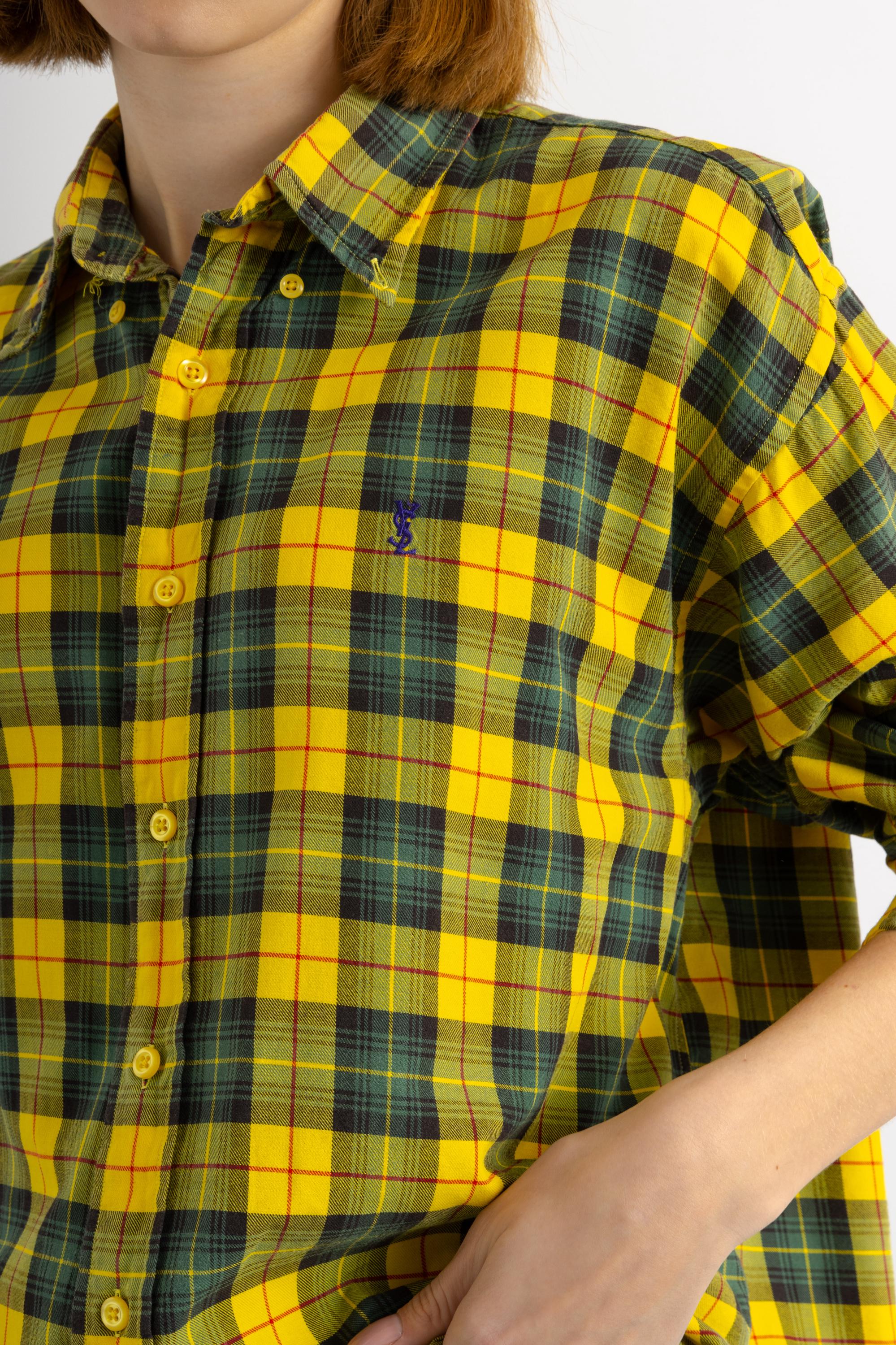 90s Vintage Unisex Yves Saint Laurent YSL Checked Yellow Large