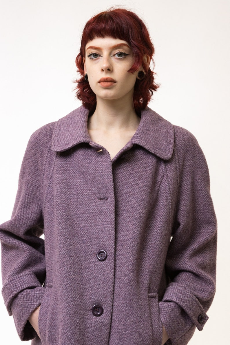 80s Woman Lambswool Purple Coat Women Vintage 80s fall coat long wool coat outerwear maxi winter coat vintage clothing size Medium image 7