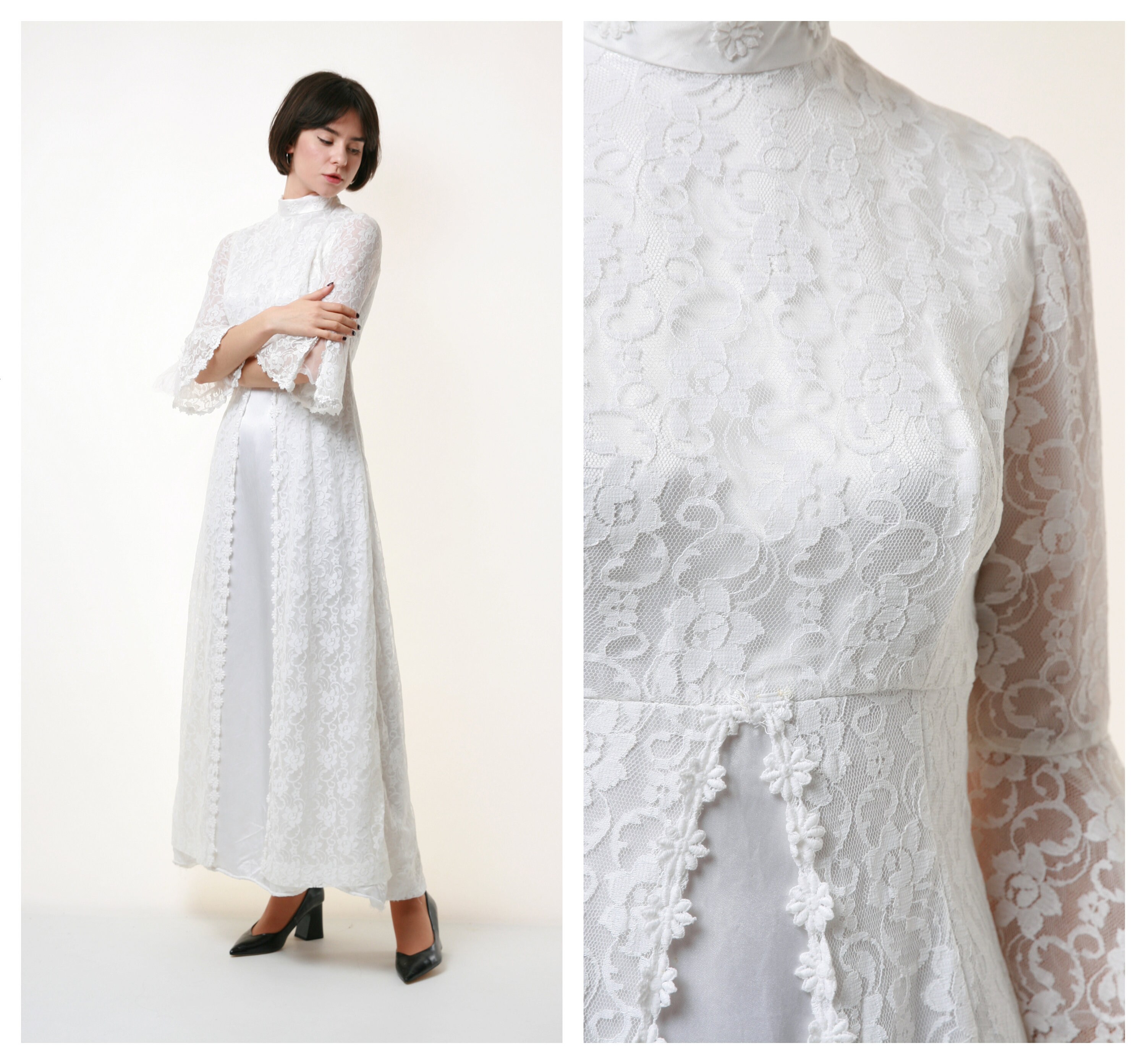 70s Vintage White Boho Maxi Lace Wedding Dress 1836 Etsy