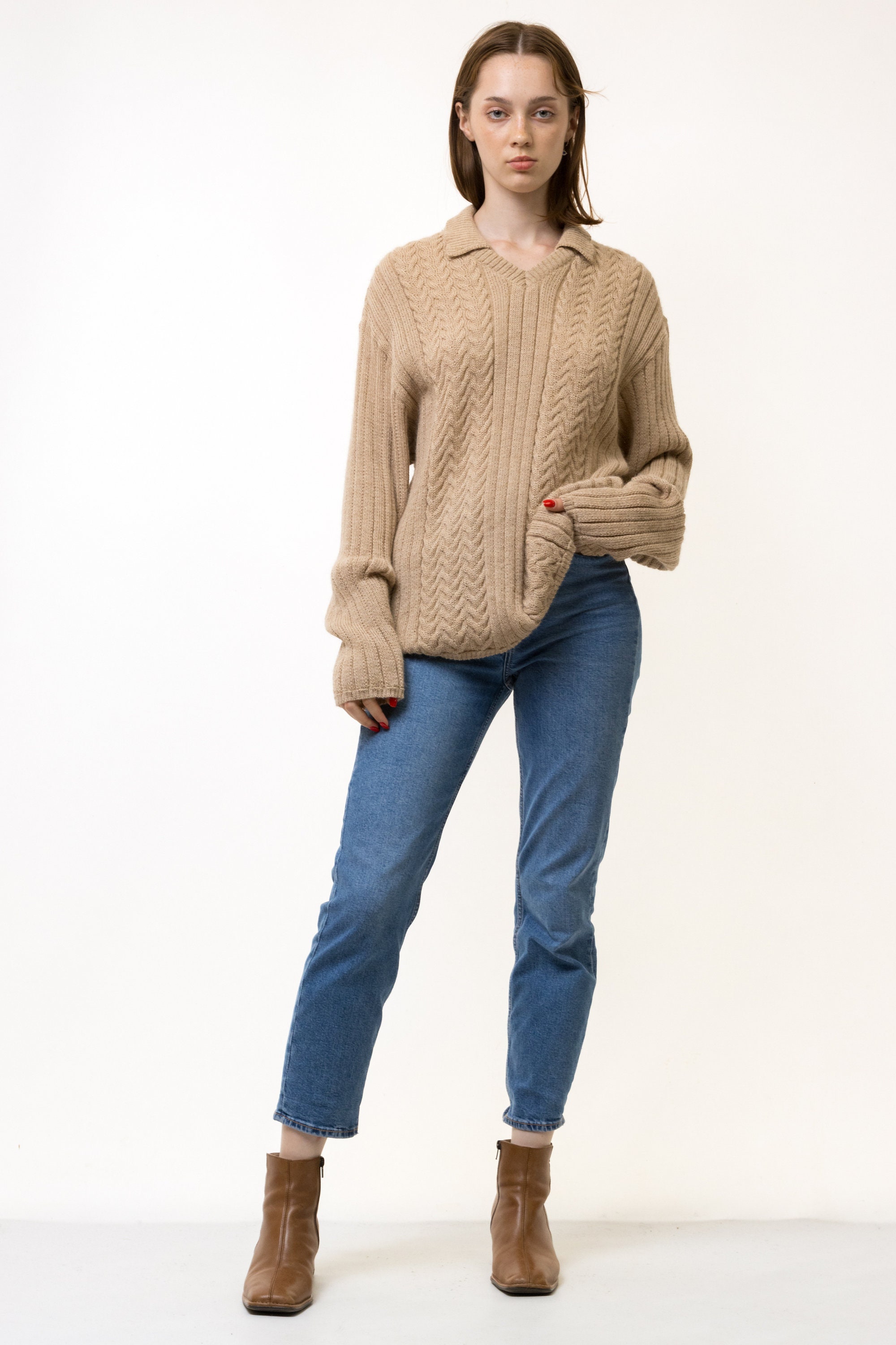 70s Vintage Oldschool Scotland Scandi Knitwear Beige Pullover 