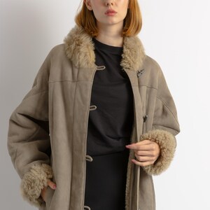 Women Suede Sheepskin Jacket Gray Vintage 80s Retro Winter Outerwear Sheepskin Western Suede Coat Women Vintage Clothing size M image 9