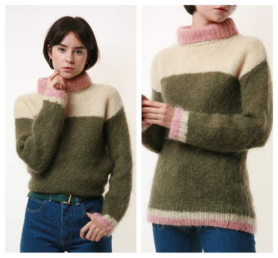 90s Vintage Wool Mohair Turtleneck Striped Jumper