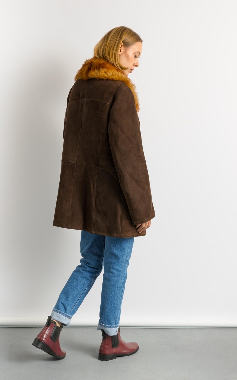 Penny Lane Suede Coat, Size XLarge Vintage Suede Coat, Womens Clothing, Winter Sherpa Coat, Brown Overcoat, 1970s Outerwear image 8