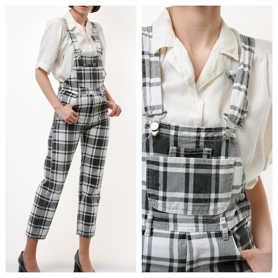 90s Vintage Check Checkered Dungaree 2189