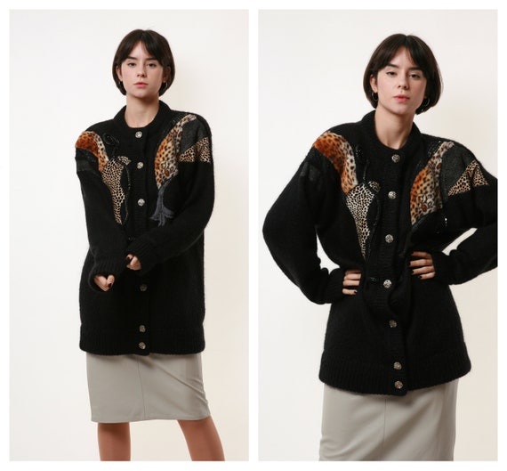 90s Vintage Mohair Black Outwear Warm Long Buttons