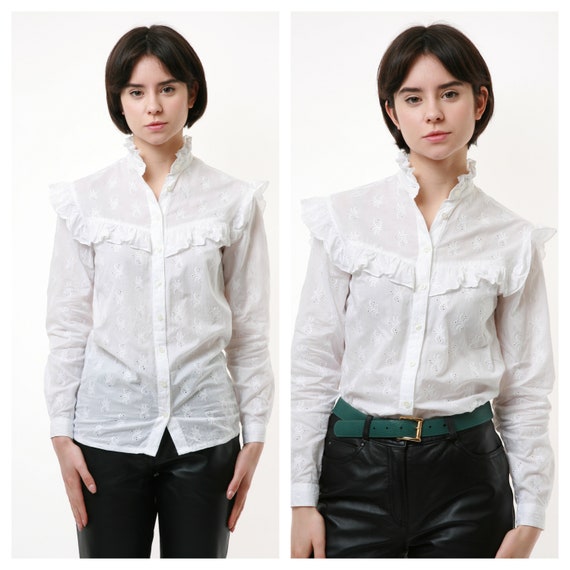 70s Vintage Viktorian Cotton White Buttons Up Shir