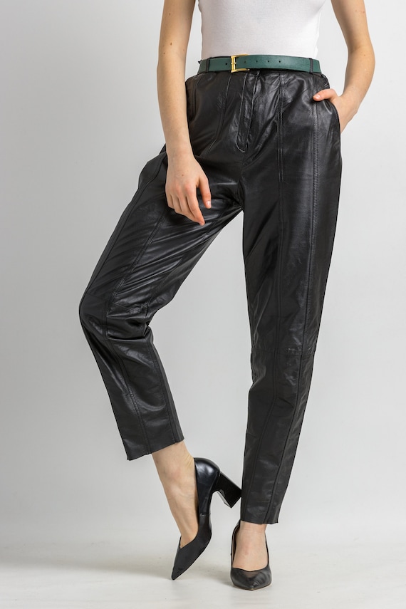 Pantalon femme en cuir taille haute vintage des annees 80 taille 42 Pantalon en cuir femme vintage vetements femme vintage femme vintage Etsy France
