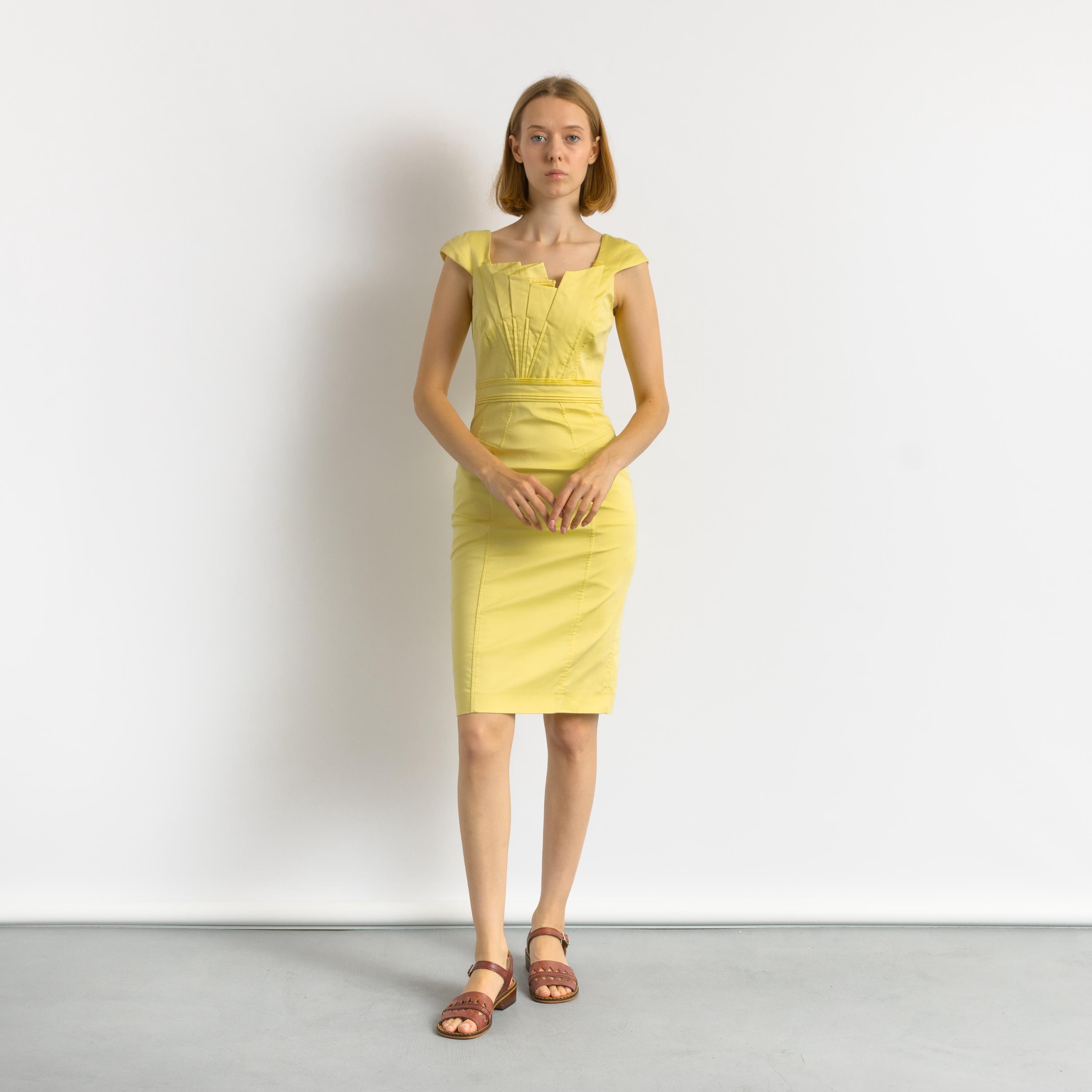 00s KAREN MILLENイエローフレアーワンピース UK6 Preowned Woman Mini 