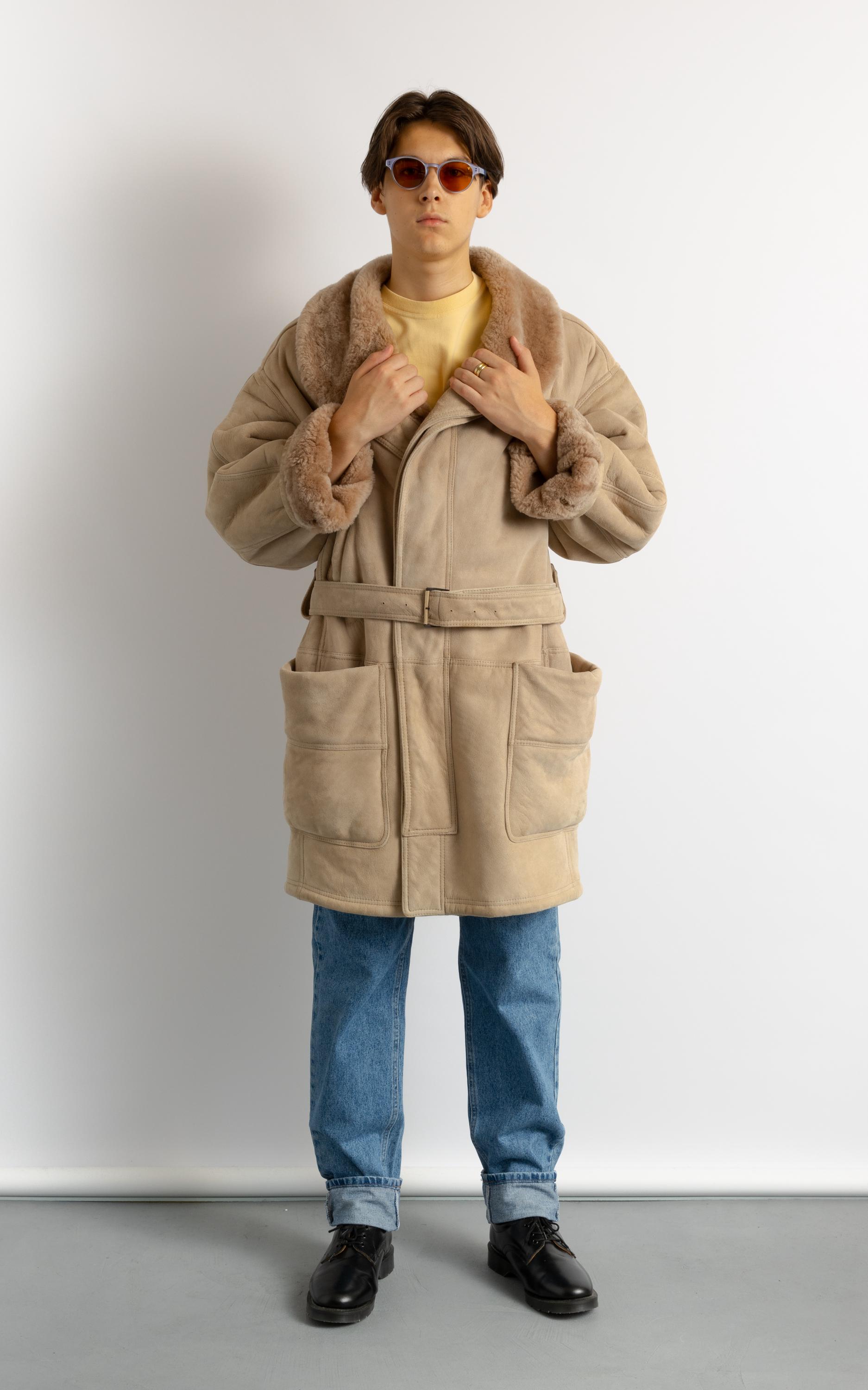 ジャケット・アウター 80s GIANFRANCO FERRE Real Fur Wool Coat Gianfranco Ferre Vintage 80s Genuine Suede Sheep Shearling Coat