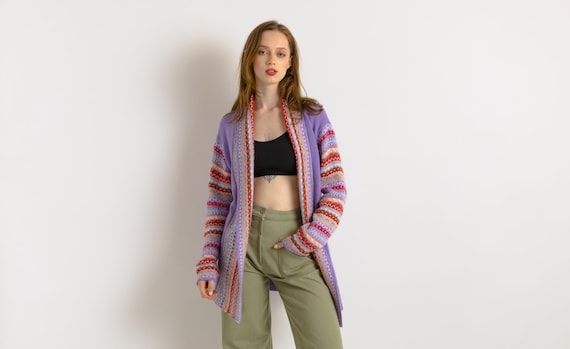 Vintage 90s Knitted in Peru Alpaca Cardigan Small Size/ Wool Made 