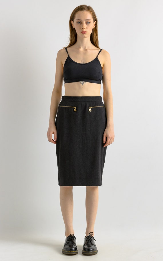 Vintage 90s Chanel High Waisted Pencil Wool Skirt/