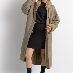Women Suede Sheepskin Jacket Gray Vintage 80s Retro Winter Outerwear Sheepskin Western Suede Coat Women Vintage Clothing size M image 7