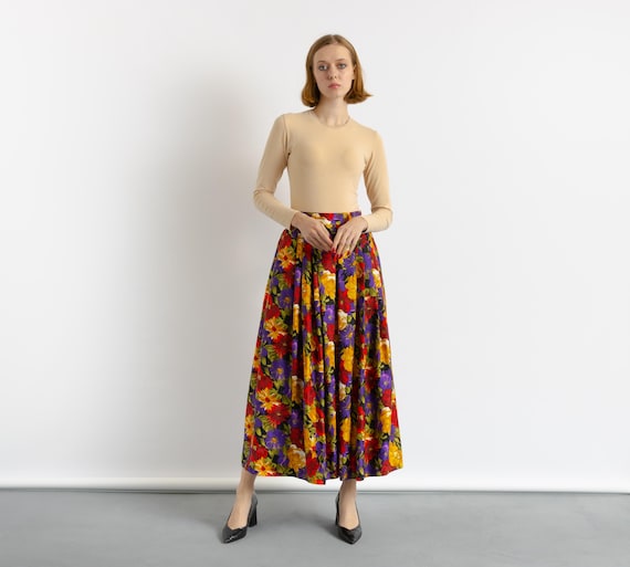 Jupe dirndl fleurie rose et verte vintage des années 90, jupe