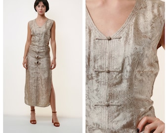 Vintage Chinese 100% SILK Traditional Sleeveless Maxi Long Dress 1754