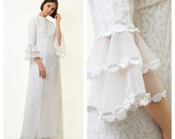 70s Vintage White Boho Maxi Lace Wedding Dress 4246/ 70s Vintage Wedding Dress size Small