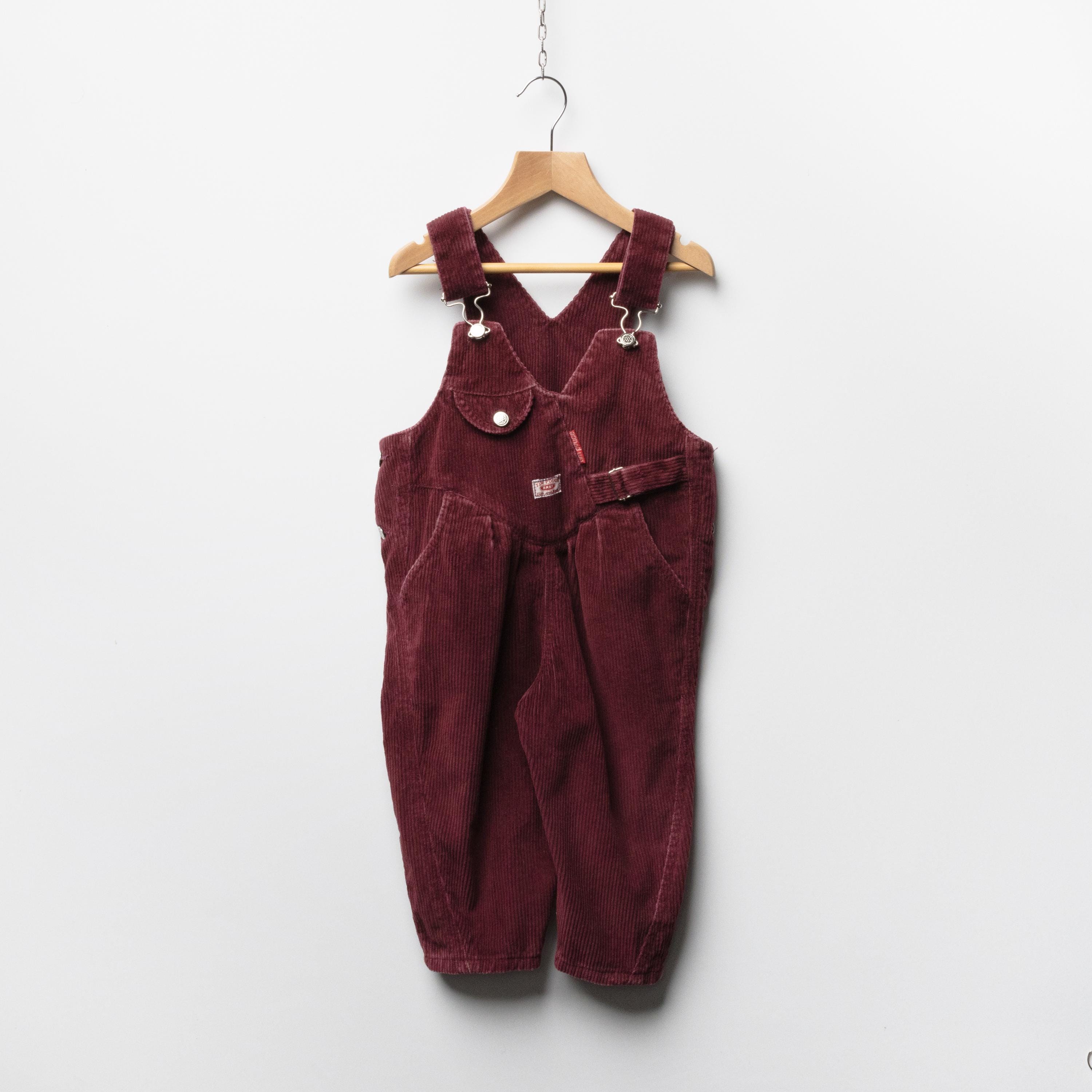 70s Vintage Kids French Maroon Corduroy Cotton Unisex Overalls 2T