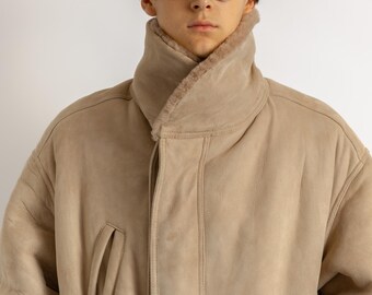 Gianfranco Ferre Vintage 80s Genuine Suede Sheep Shearling Coat