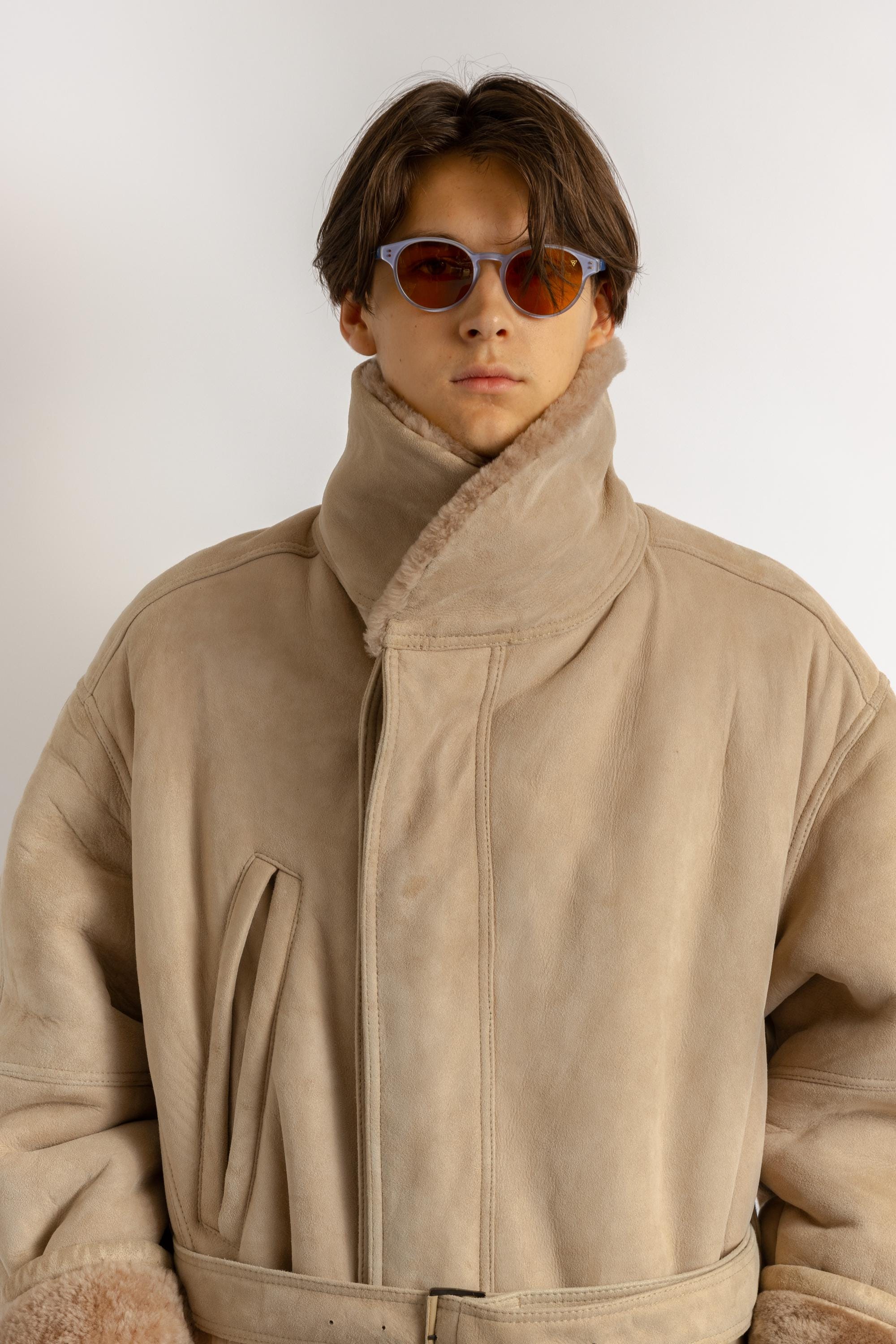 Gianfranco Ferre Vintage 80s Genuine Suede Sheep Shearling Coat