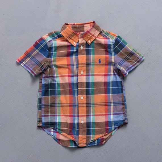 90s Vintage Ralph Lauren Kids Boy Checked Buttons up Shirt Size 3T 