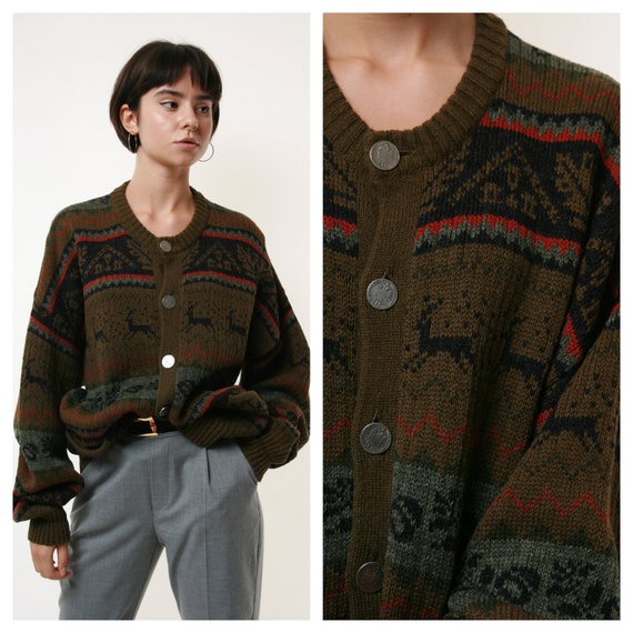 80s Vintage Natural Austrian Wool Knitwear Geometr