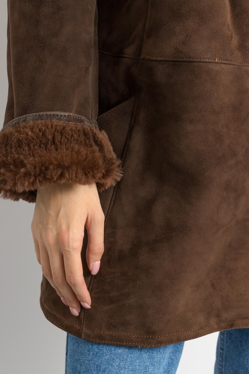 Penny Lane Suede Coat, Size XLarge Vintage Suede Coat, Womens Clothing, Winter Sherpa Coat, Brown Overcoat, 1970s Outerwear image 13