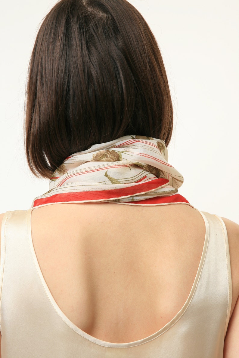 80s Vintage Vtg Rare Pure Silk Seta Seide Soie Floral Abstract Print Scarf Headband 4564 Girlfriend Gift Present/ Vintage Woman Silk Scarf image 7