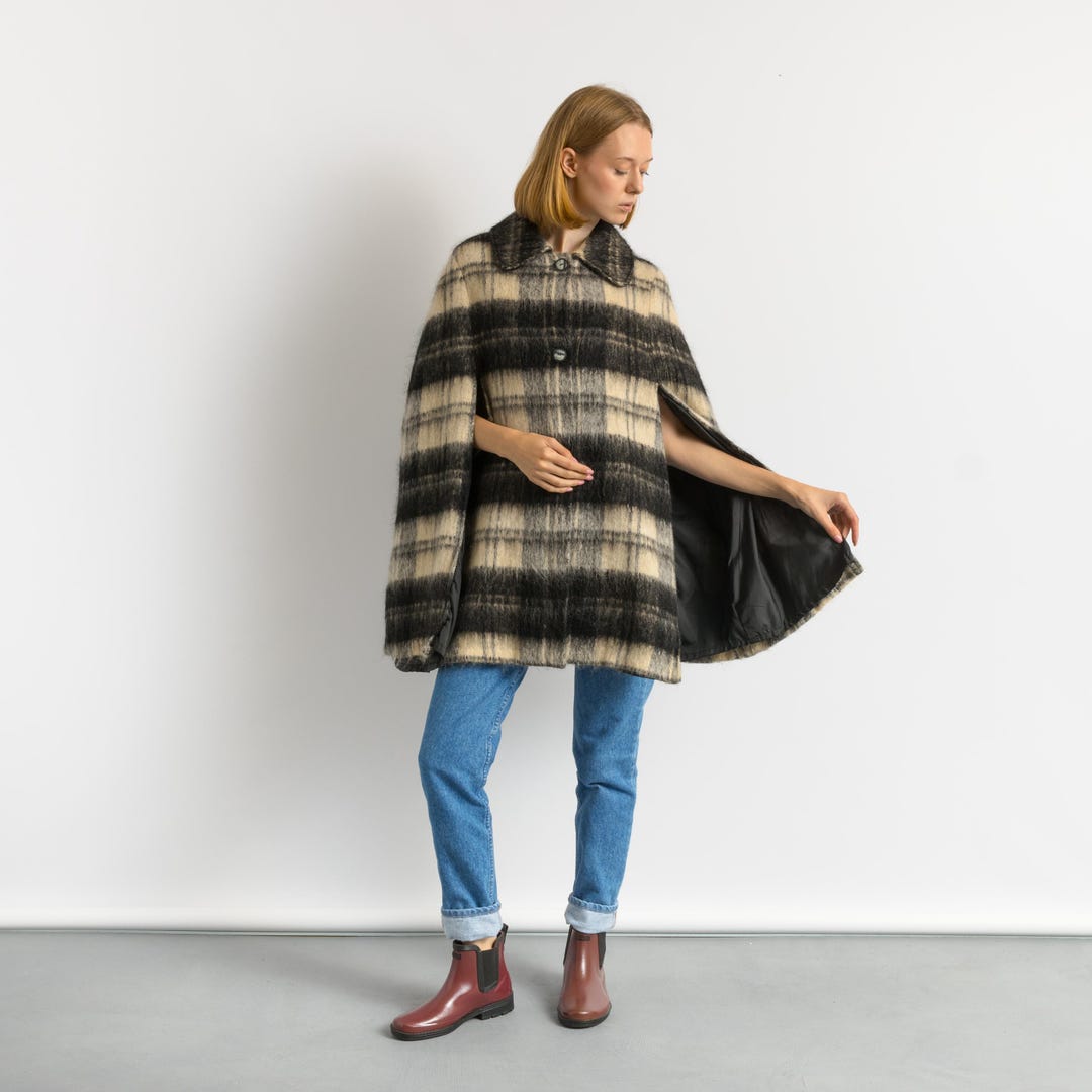 70s Vintage Scotland Mohair Wool Women Cape, Vintage Woman
